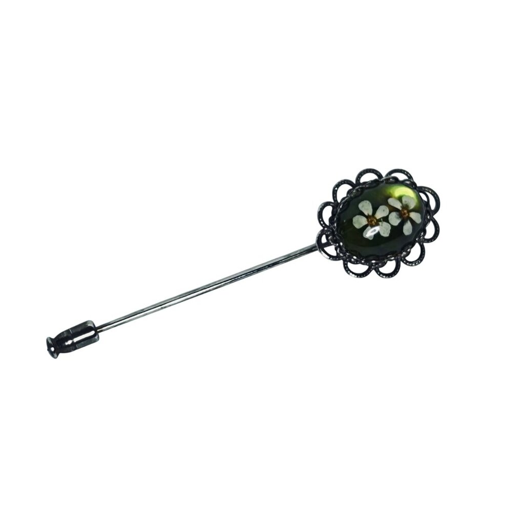 Silver Tone And Green Floral Stick Pin (6097)